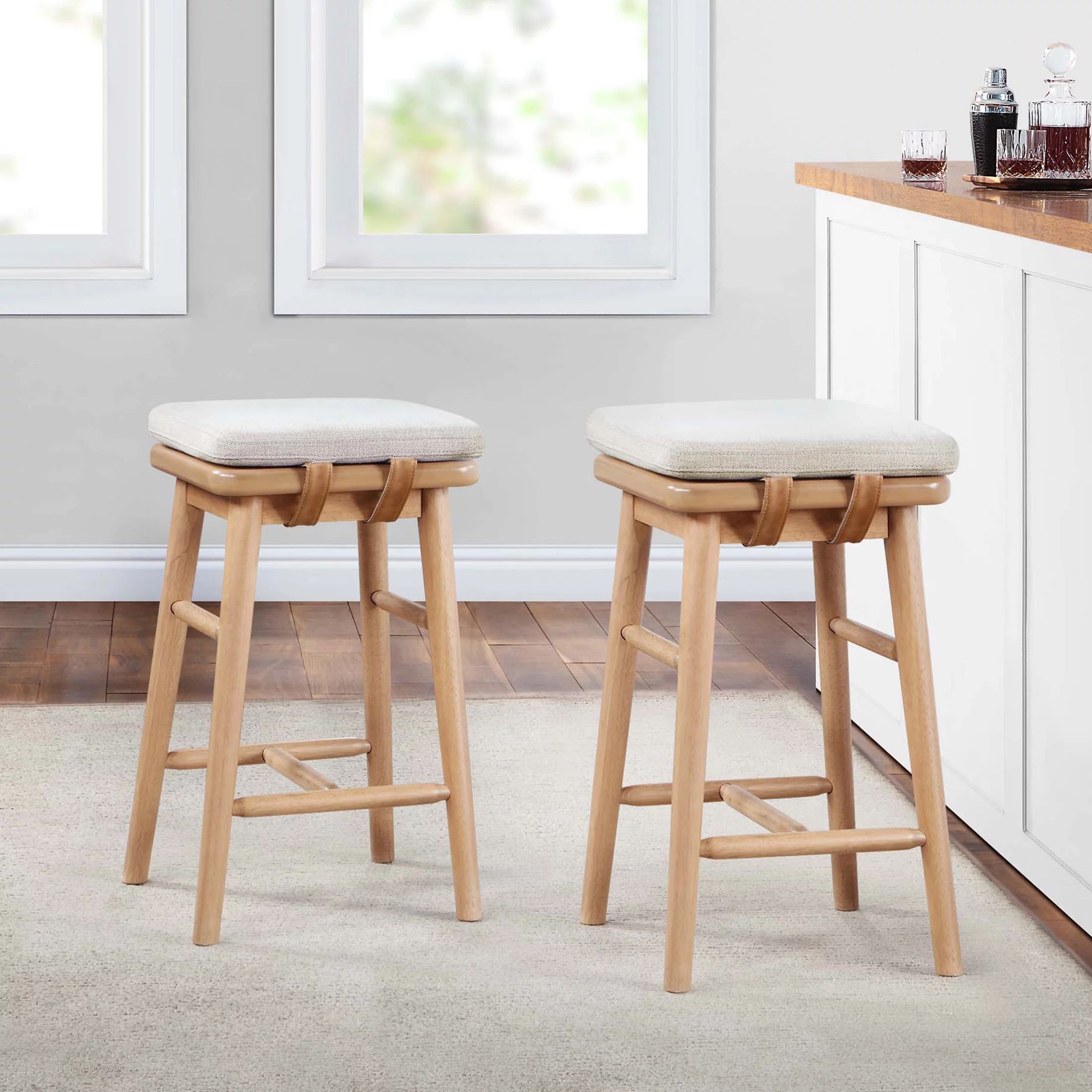 The Better Homes & Gardens Springwood Backless Counter-height Stools, Set of 2, Natural Finish | Walmart (US)