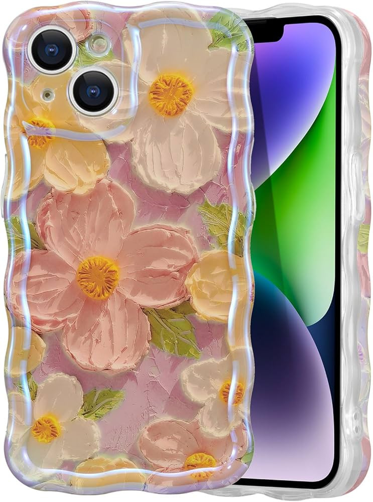 EYZUTAK Case for iPhone 15, Colorful Retro Oil Painting Printed Flower Laser Beam Glossy Pattern ... | Amazon (US)