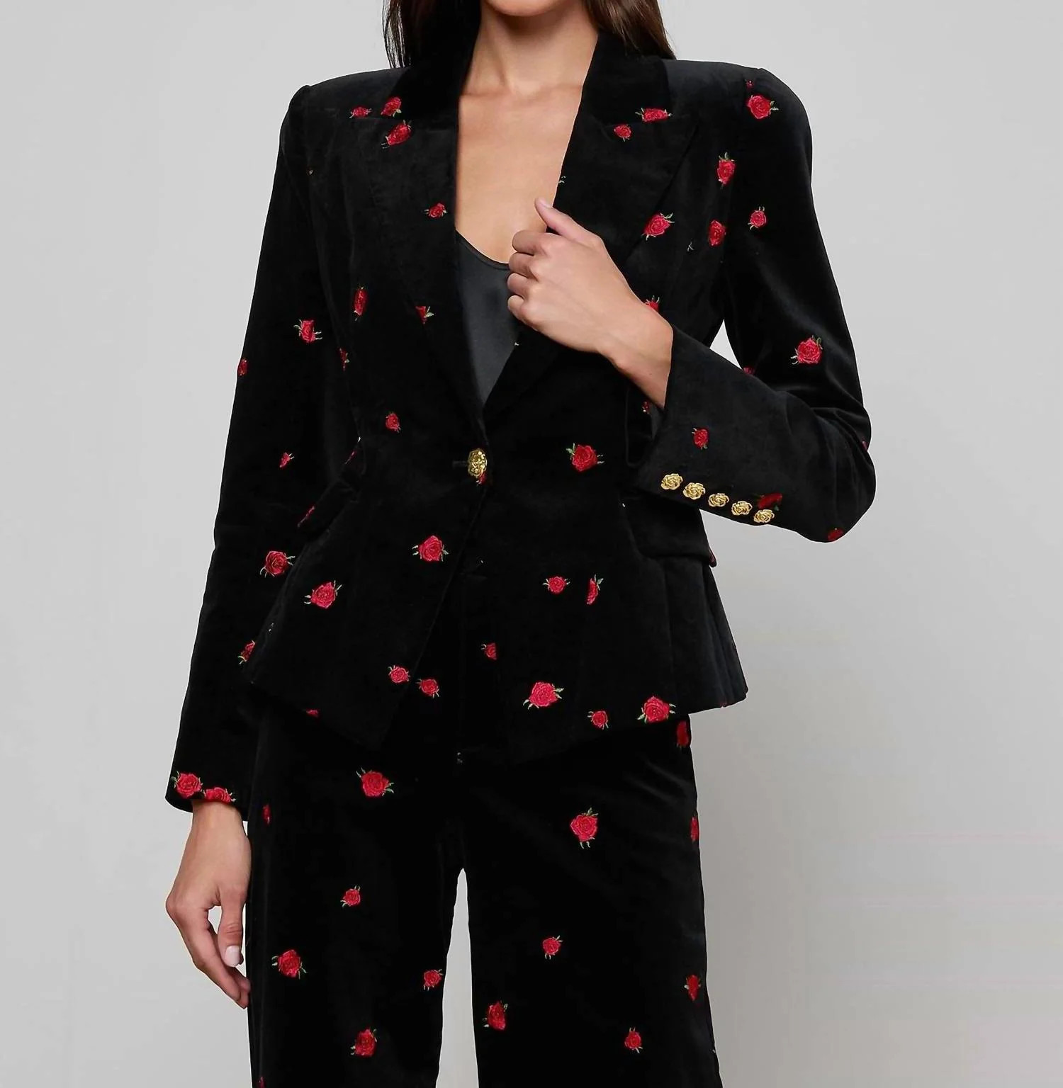 Kaisley Velvet Blazer In Black/ Rose | Shop Simon