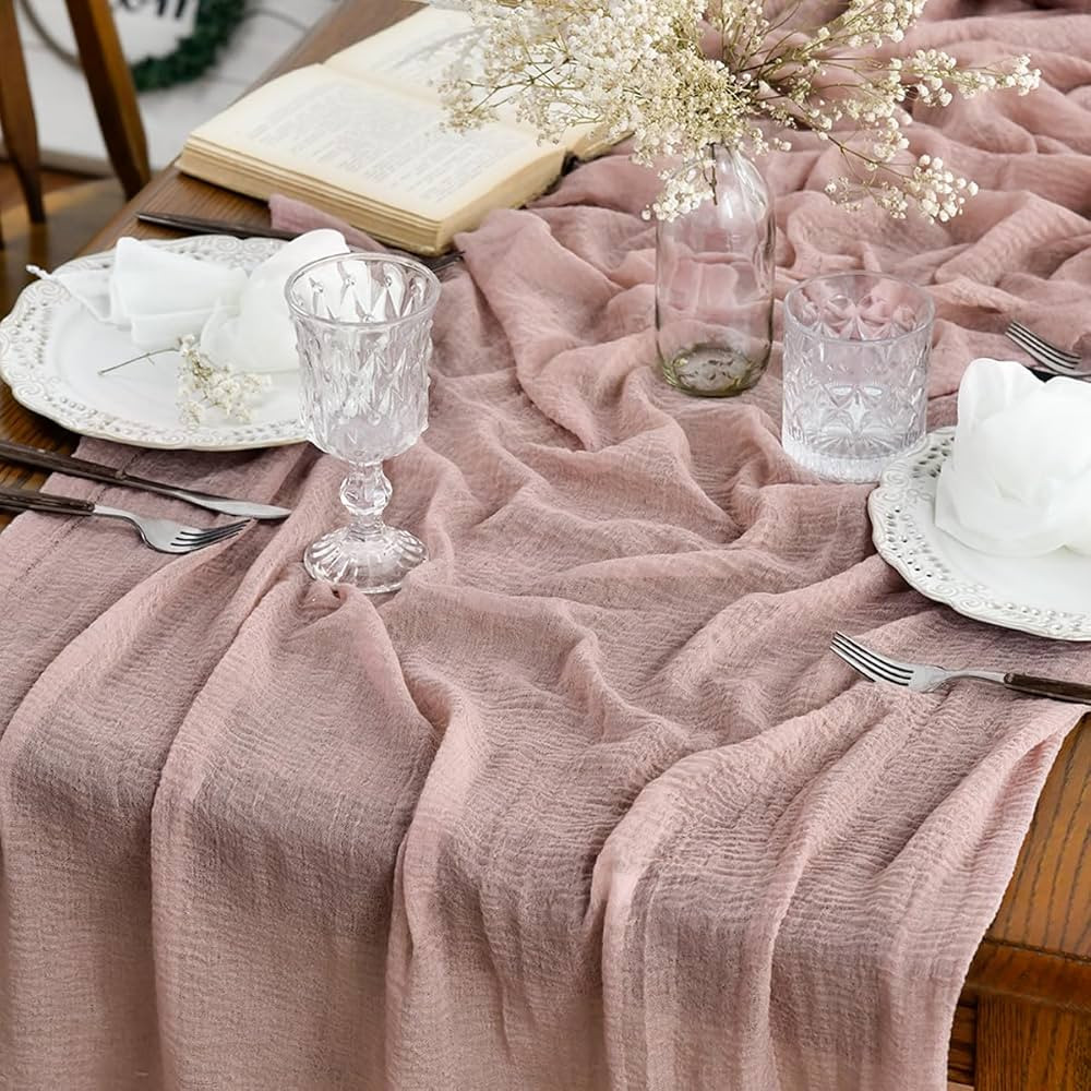 Artoid Mode Boho Cheesecloth Gauze Dusty Pink Wedding Table Runner, Seasonal Fabric Kitchen Dinin... | Amazon (US)