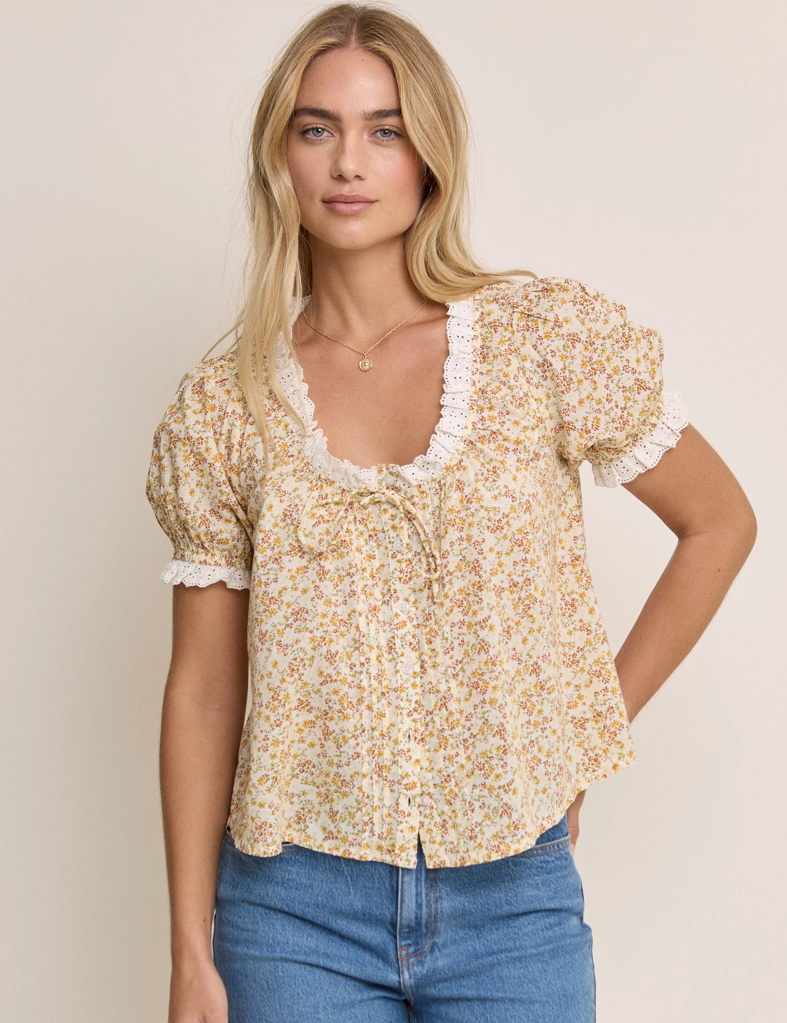 Yellow Ditsy Floral Puff Sleeve Lumi Blouse | Nobody's Child