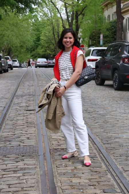Classic spring outfit, white jeans, ribcage ankle, petite, over 30

#LTKstyletip #LTKfindsunder100