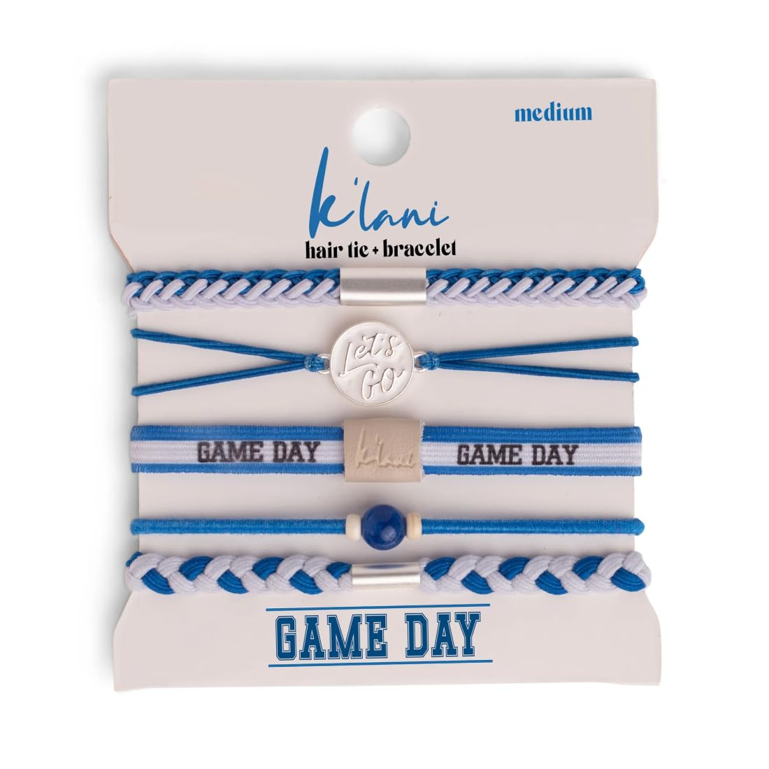 K'lani Game Day Hair Tie Bracelets - Blue/White - 5 Pack - Large | Amazon (US)