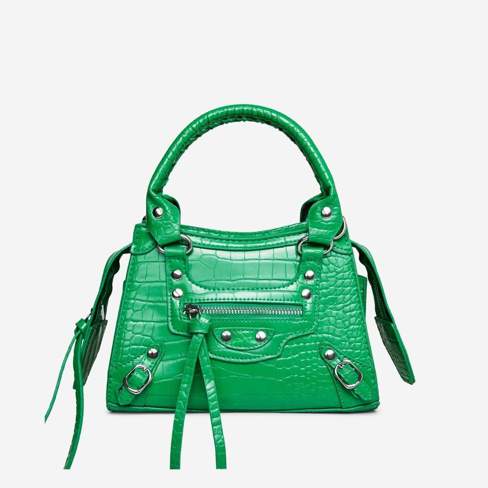 Roddy Mini City Tote Bag In Bright Green Croc Print Faux Leather | EGO Shoes (US & Canada)