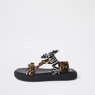 Black animal print bow strap sandals | River Island (UK & IE)