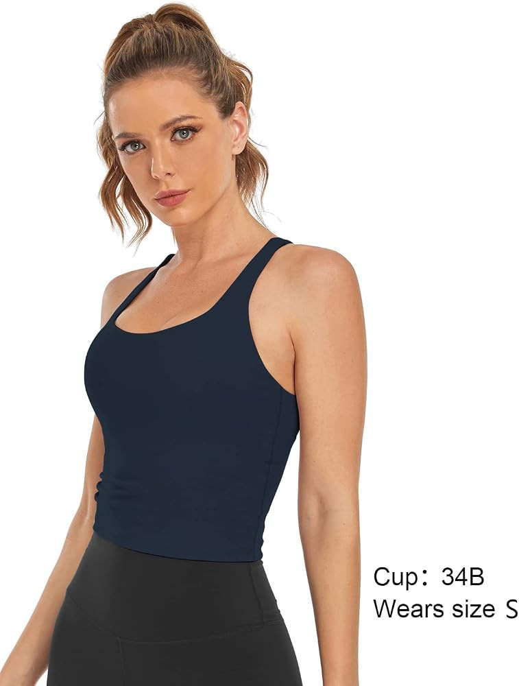 HeyNuts Longline Zeal Bras Medium Impact Wirefree Sports Bras Workout Tank Tops with Removable Pads, | Amazon (US)
