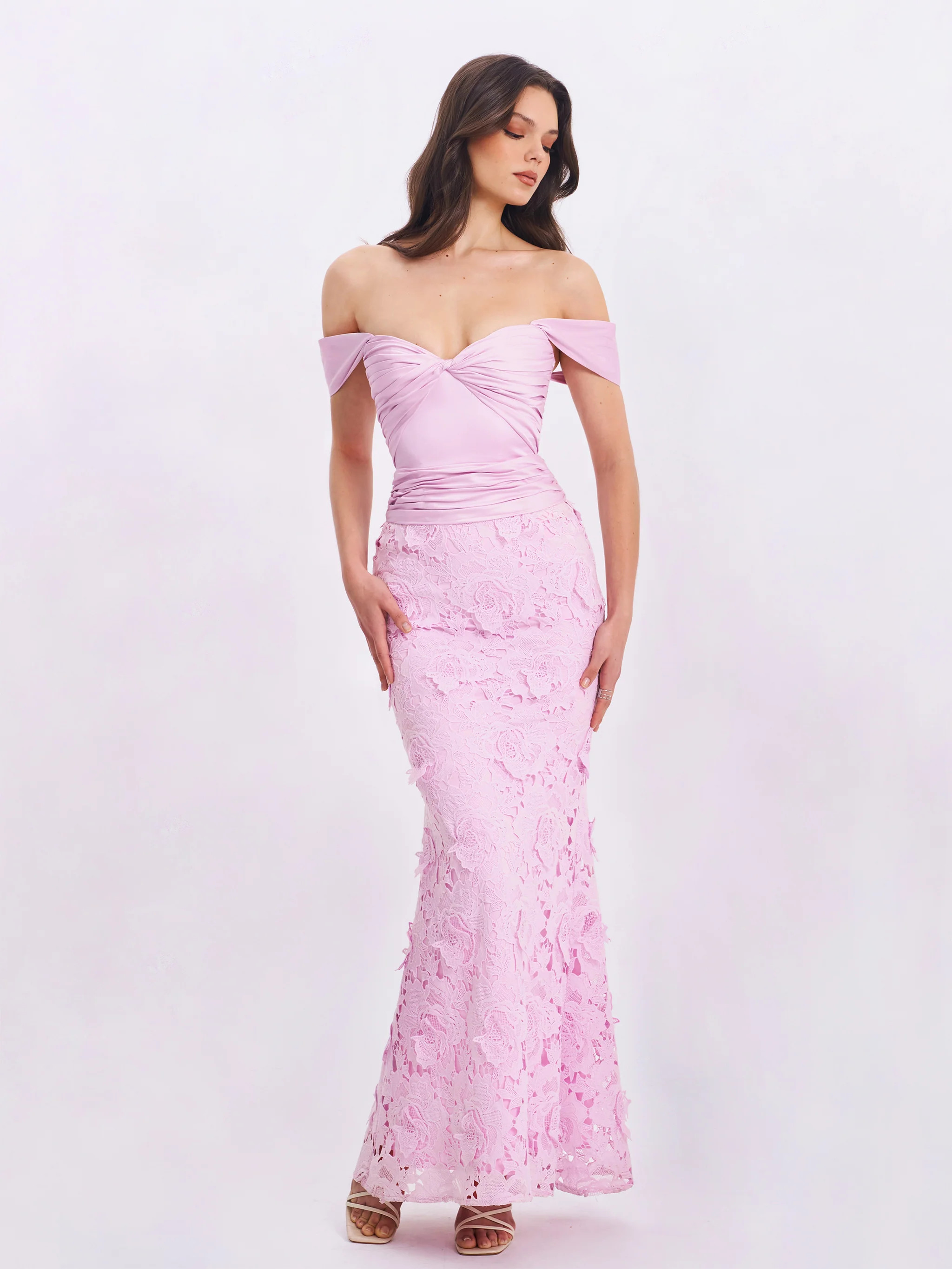 Dahlia Pink Floral Lace Mermaid Gown | Miss Circle