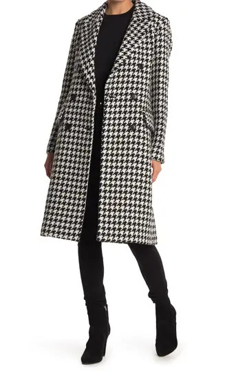Houndstooth Double Breasted Wool Blend Coat | Nordstrom Rack