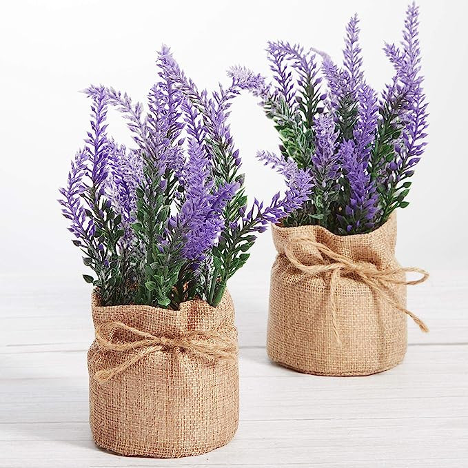 LUEUR Artificial Lavender Potted Flowers, 2 Pack Fake Potted Lavender Flower for Table Decoration... | Amazon (US)