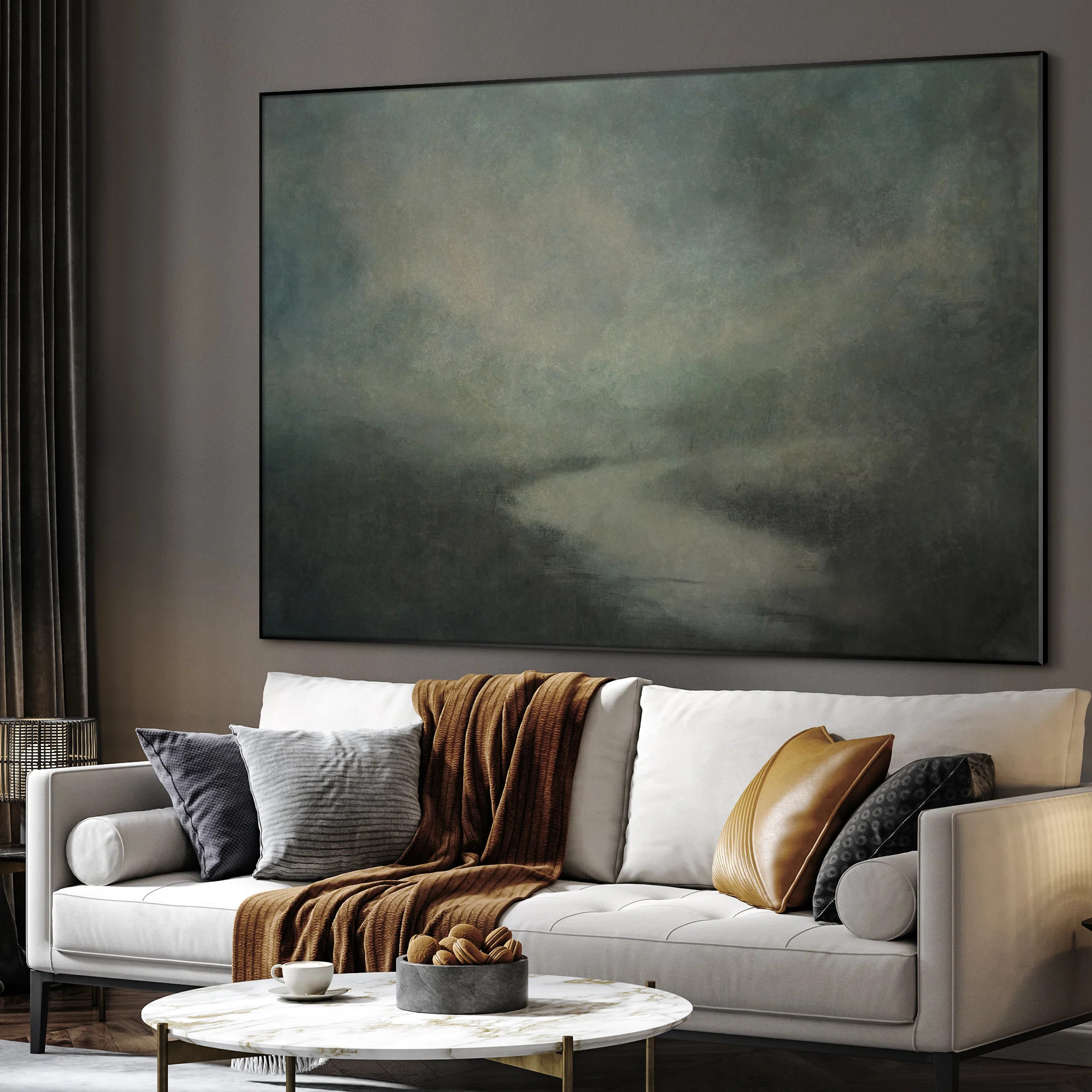 SIGNLEADER Extra Large Foggy River Scene Wall Art Print - Moody Abstract Landscape Decor in Cool ... | Wayfair North America