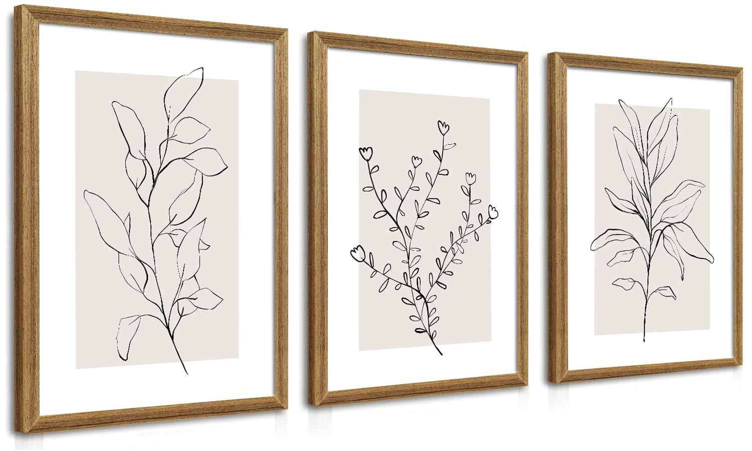 WRFON Neutral Botanical Canvas Wall Art, Minimalist Black Line Flower Poster Prints, Boho Beige F... | Amazon (US)
