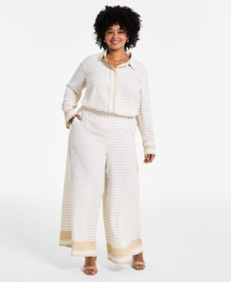 Vince Camuto Plus Size Printed High-Rise Wide-Leg Pants - Macy's | Macy's