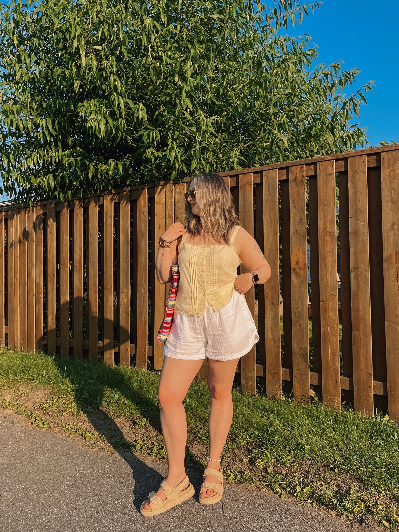 Summer outfit for a hot day! Wearing my usual L in the butter yellow tank top. White shorts are old, linked similar. Also linked similar sandals. Canadian top & bag link under “similar products”

#LTKsummer #LTKmidsize #LTKstyletip