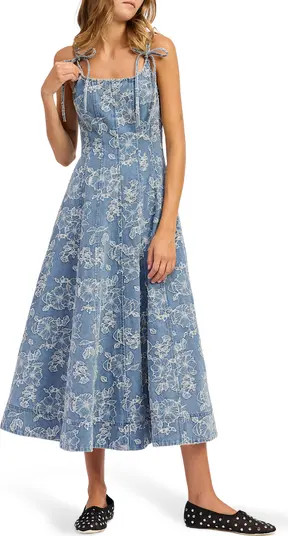 En Saison Opal Embroidered Floral Denim Midi Dress | Nordstrom | Nordstrom