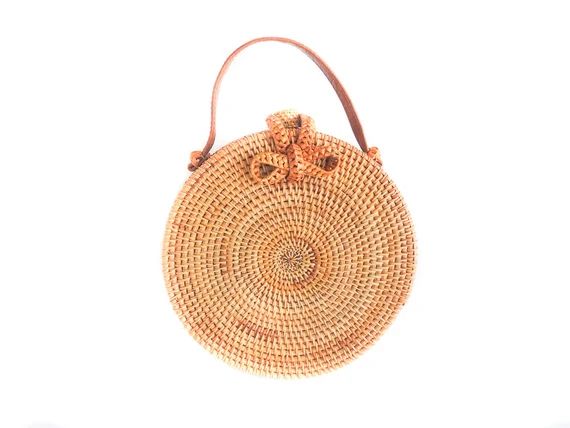 Round hand bag with single strap / Handmade Rattan Bag / Beach round rattan purse / Boho chic Straw  | Etsy (US)