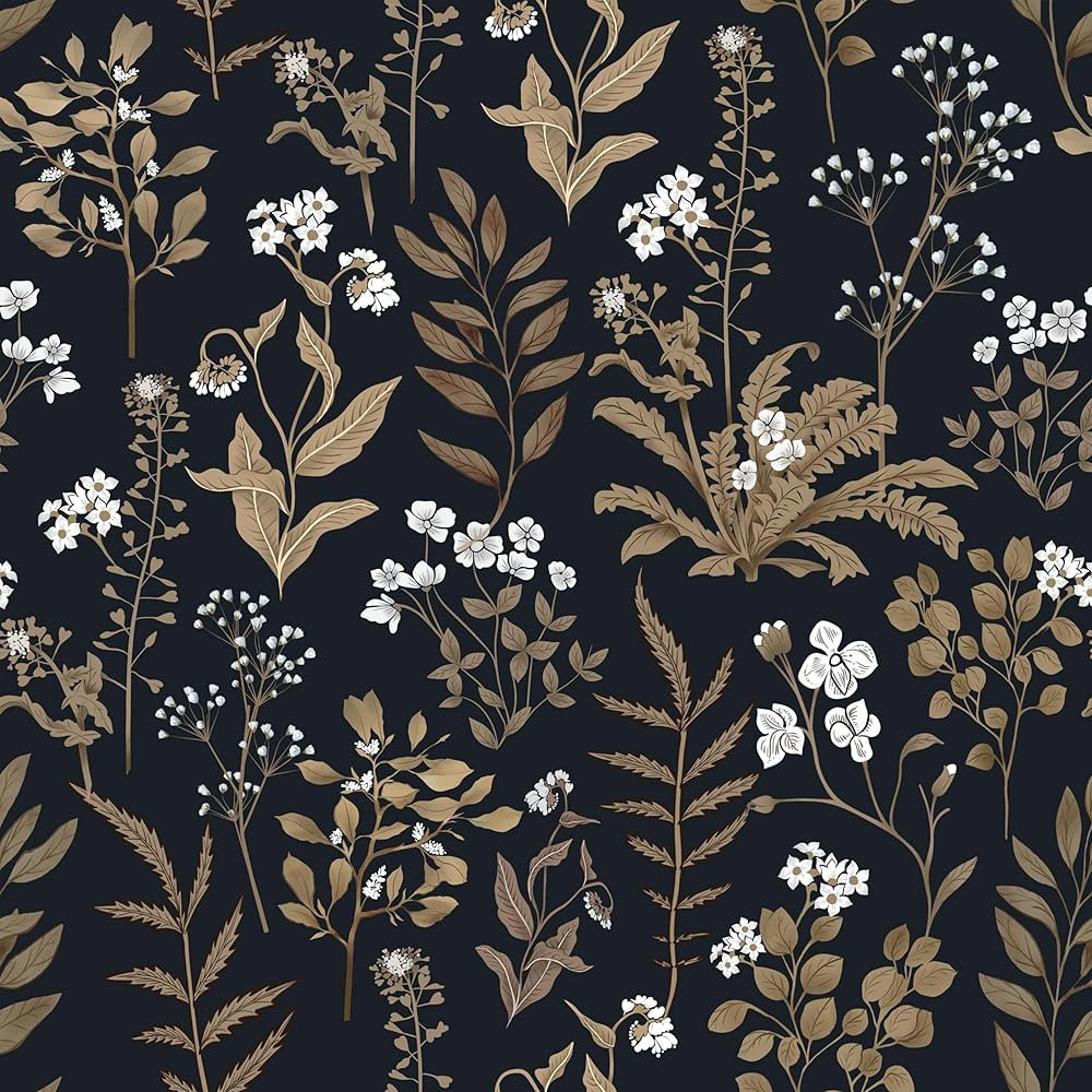 Abyssaly Black Floral Peel and Stick Wallpaper, Vintage Leaf Flower Contact Paper, Thicken Self A... | Amazon (US)