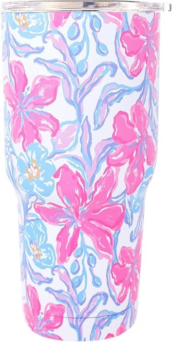 Lilly Pulitzer 30 Oz Insulated Tumbler with Lid, Large Stainless Steel Travel Cup, Double Wall Me... | Amazon (US)