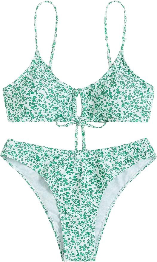 SOLY HUX Women's Floral Print Tie Front Bikini Bathing Suit 2 Piece Swimsuits | Amazon (US)