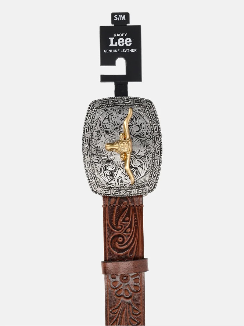 Kacey Lee Women's Embossed Leather Belt with Longhorn Buckle | Walmart (US)