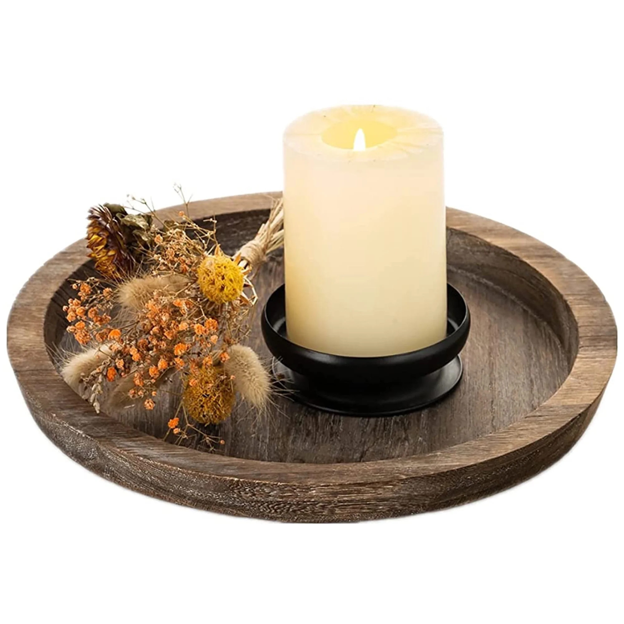 Sziqiqi Candle Tray Rustic Round Wood Table Centerpiece Trays Decorative | Walmart (US)