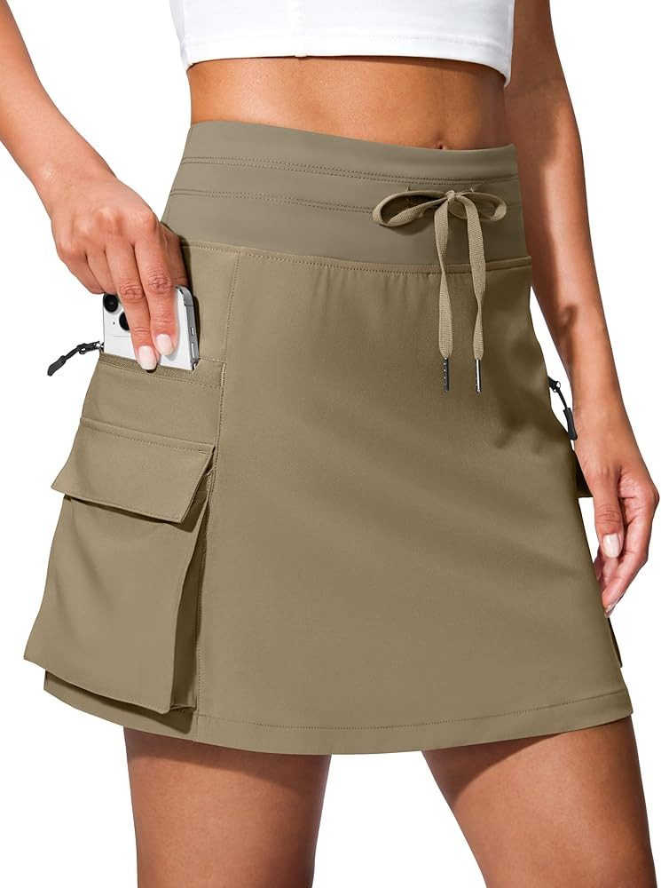SANTINY 16" Cargo Skort with 6 Pockets Drawstring High Waisted Golf Travel Hiking Skorts for Wome... | Amazon (US)