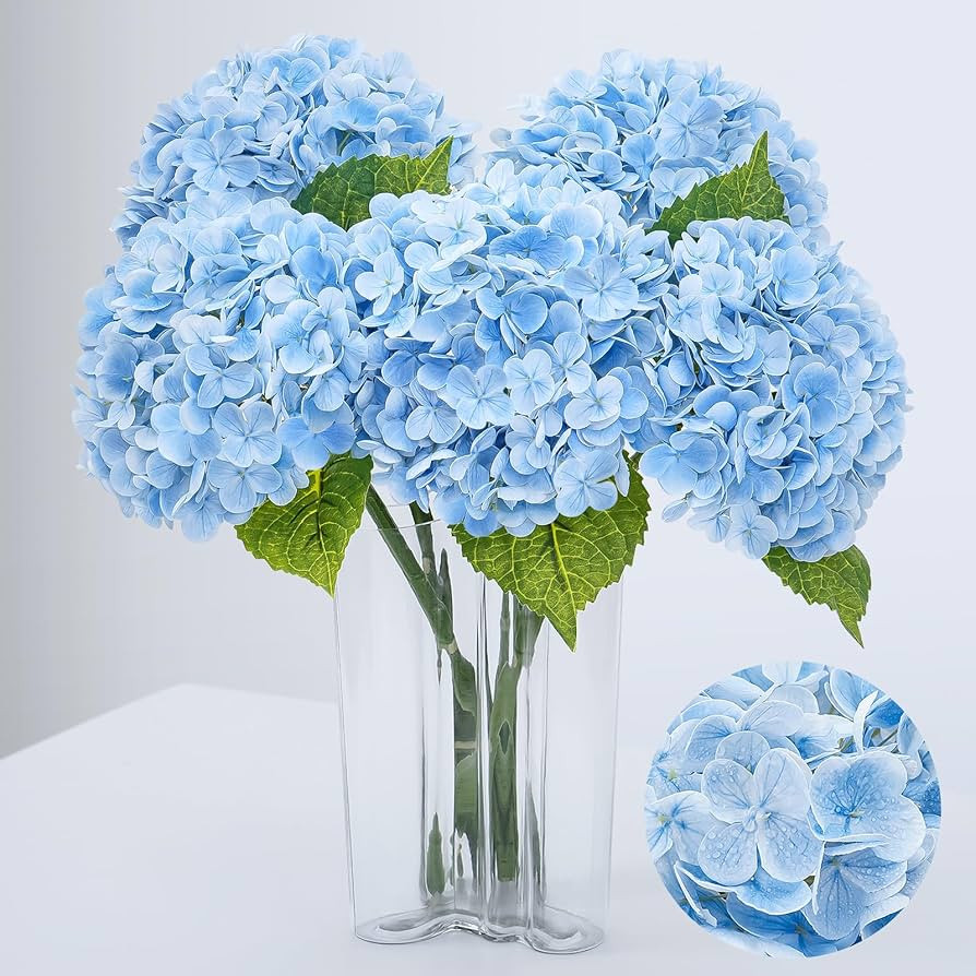Waipfaru 4 PCS Artificial Hydrangea Flowers, Real Touch Realistic Blue Hydrangea Artificial Flowe... | Amazon (US)