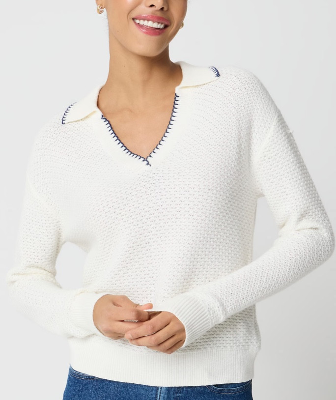 White collared sweater
Polo sweater 
Spring transitional outfit 

#LTKSeasonal #LTKSaleAlert