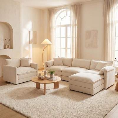 FurnitureR 4-Piece Sectional Sofa Set with Chaise and Accent Chair, Upholstered Modern Couch for Living Room Apartment, Cream | Target