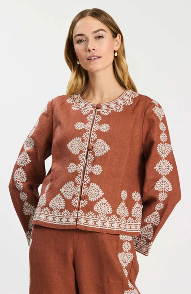Pia Linen Embroidered Jacket - Sequoia | tyler boe