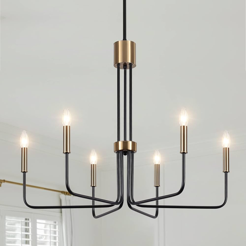 6-Light Modern Farmhouse Chandelier, Black and Gold Chandeliers for Dining Room Light Fixtures Ce... | Amazon (US)