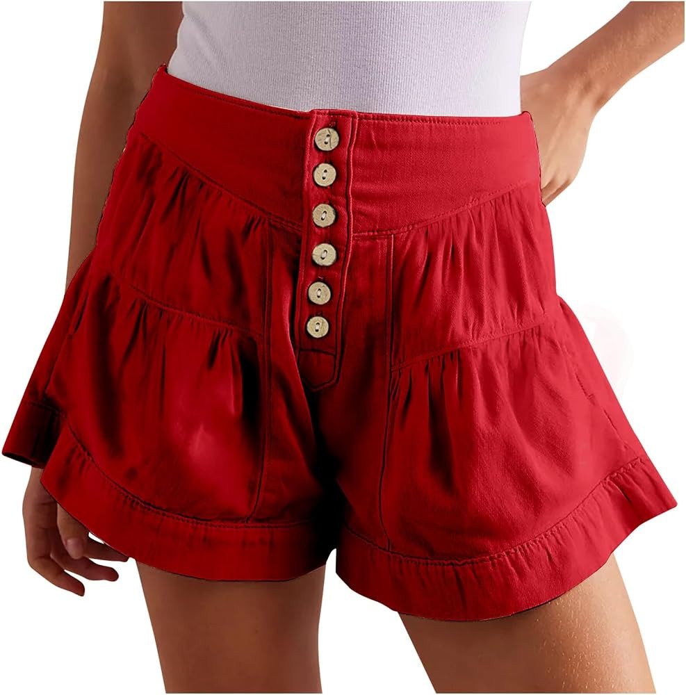 Womens Summer Flowy Shorts Button Up High Waisted Wide Leg Pleated Casual Loose Cute Trendy Trous... | Amazon (US)