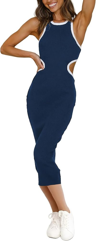 Womens Sexy Cut Out Waist Open Back Bodycon Dress Ankle Length Ribbed Party Club Midi Mini Dresse... | Amazon (US)