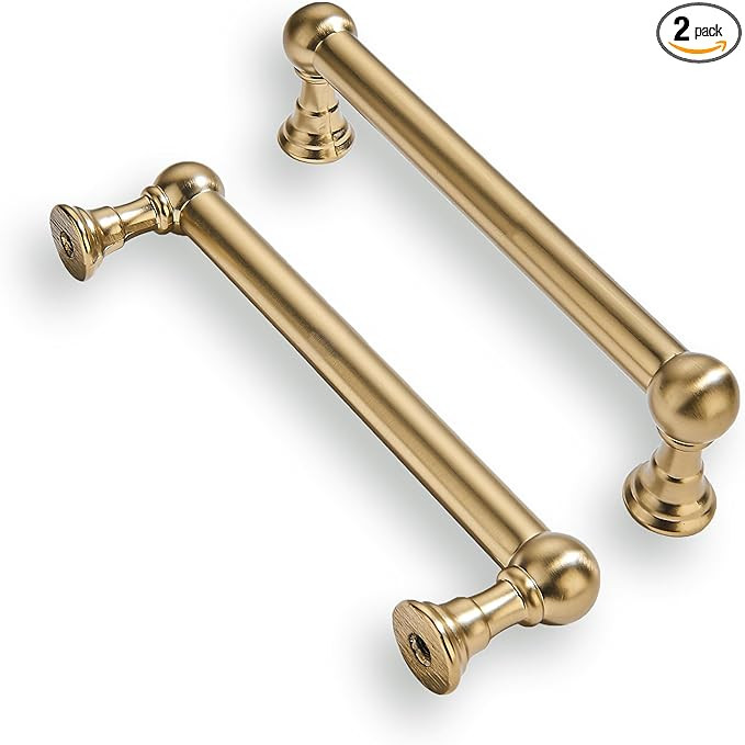 khtumeware 2 Pack 3-3/4 Inch Hole Center Brushed Brass Cabinet Pulls Heavy Duty Solid Warm Brass ... | Amazon (US)