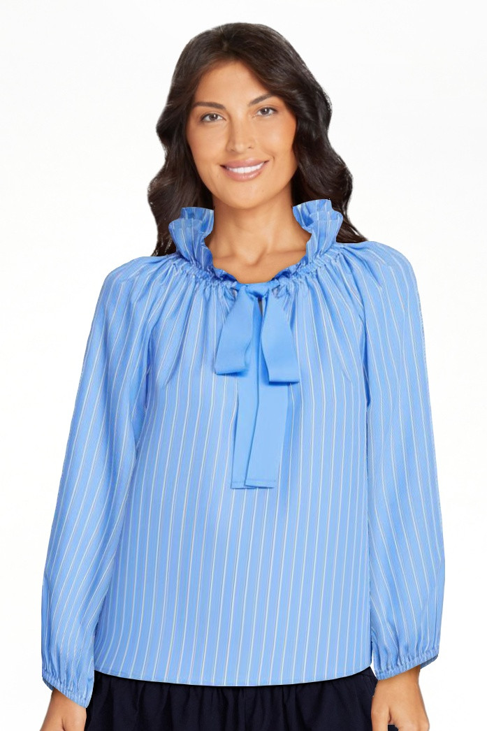 Free Assembly Women's Ruffle Tie Neck Cotton Top with Long Puff Sleeves, Sizes XS-XXL | Walmart (US)
