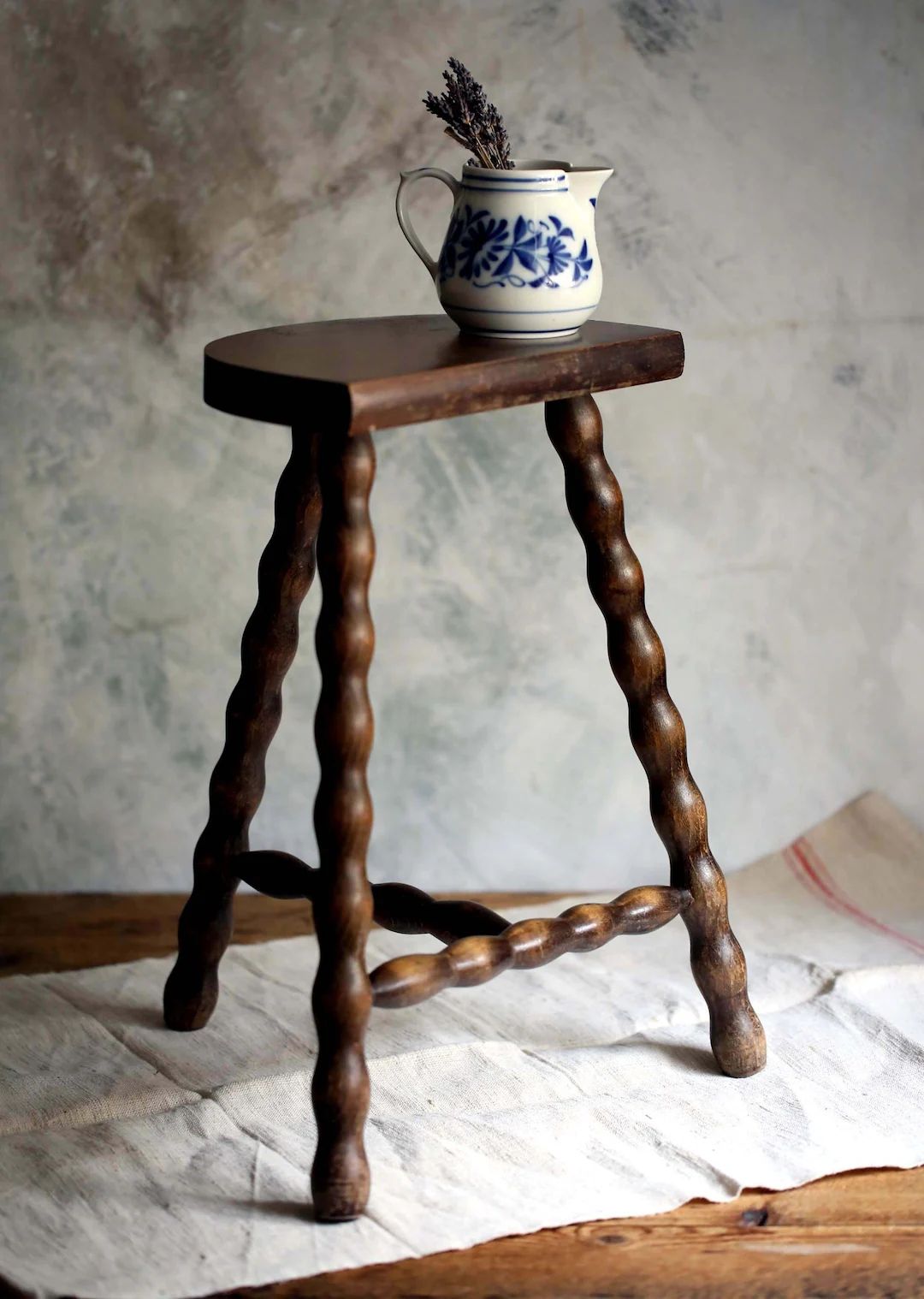 Breton Milking Stool Antique MilkMaid Stool Wooden Three Legged Farmhouse Stool Bobbin Leg Furnit... | Etsy (US)