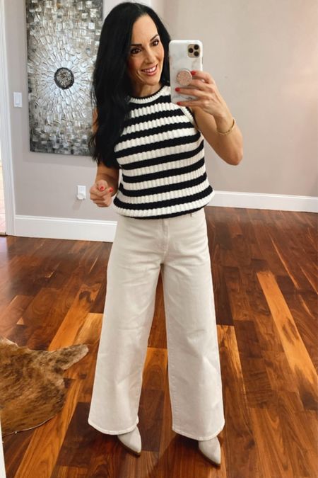 Striped sweater tank and straight leg target jeans 

#LTKover40 #LTKstyletip #LTKfindsunder50