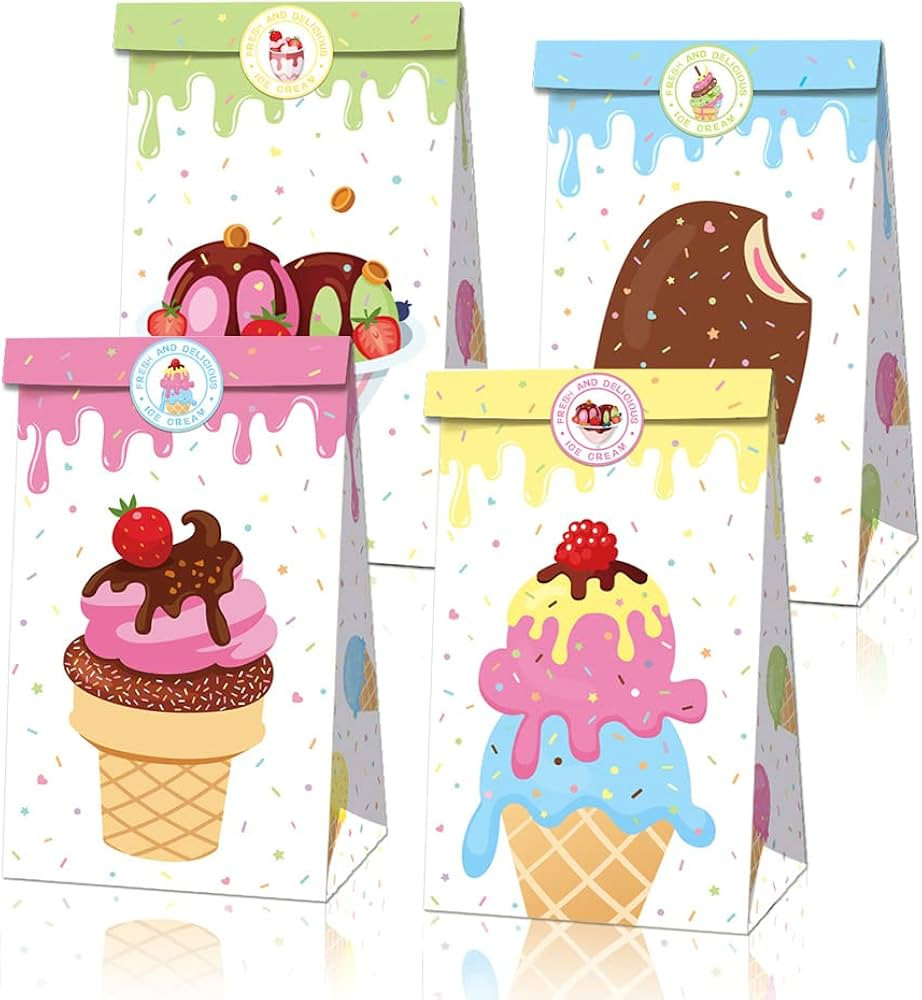 QYCX Ice Cream Party Decorations-24 Pcs Ice Cream Candy Bags-Ice Cream Gift Bags Ice Cream Goodie... | Amazon (CA)