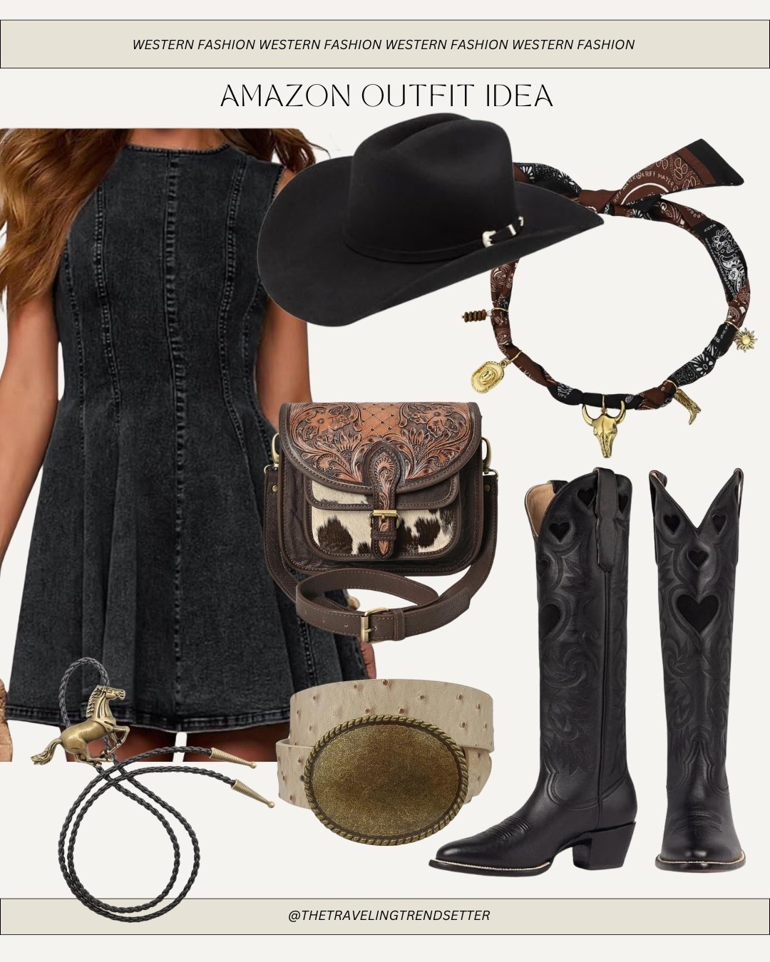 Amazon western outfit ideas styling a black denim dress all black look, neutrals, summer, spring cowgirl, boots, cowboy boots, western bag, jewelry
Rodeo outfit, stagecoach outfit, music festival, outfit, Nashville outfit ￼

#LTKFestival #LTKgrwm #LTKdayinmylife