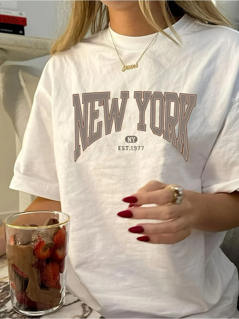 Vintage New York Graphic T-Shirt for Women - 100% Cotton, Crew Neck, Short Sleeve, Regular Length... | Walmart (US)