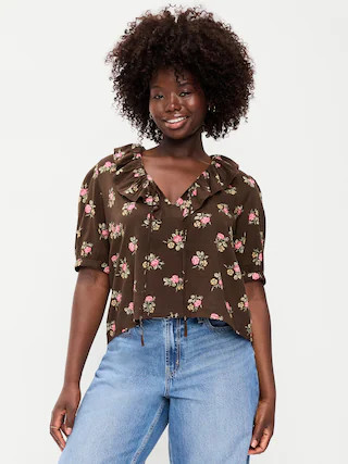 Ruffle Collar Tie-Front Top | Old Navy (US)