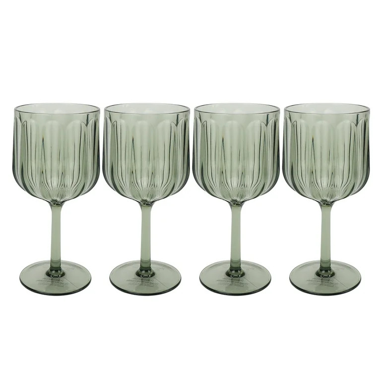 Better Homes & Gardens 4-Piece 17-Ounce Tritan Plastic Stemmed Wine Glass Set, Green | Walmart (US)