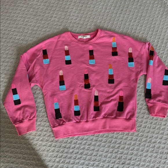 Sequin Sparkles Pink Lipstick Motif Sweater small | Poshmark