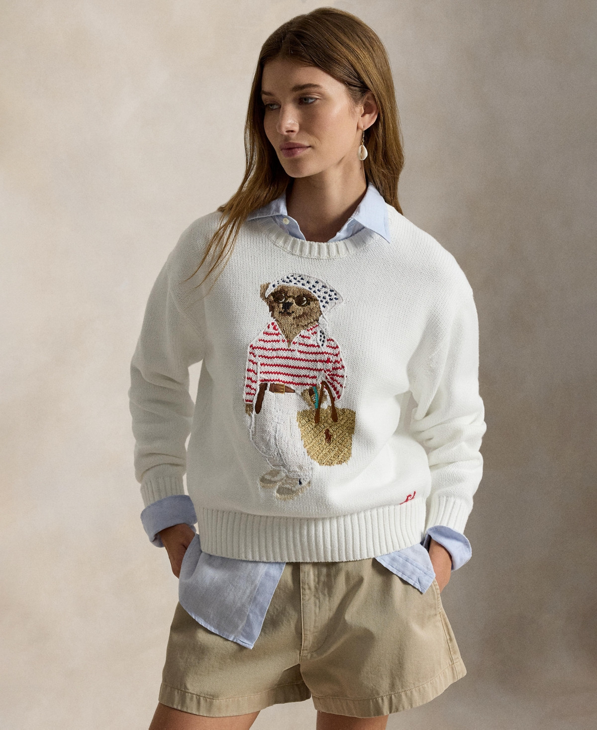 Polo Ralph Lauren Women's Bear Embroidered Crew Neck Sweater - White Multi | Macy's