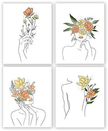 Minimalist Women Flower Wall Art Print-- Dressing Room or Girls Bedroom Decor--Fashion Women Rose... | Amazon (US)