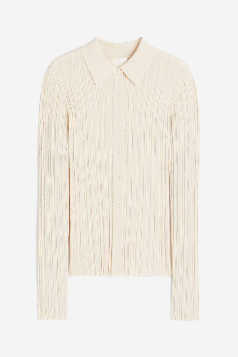 Rib-knit Cardigan with Collar - Cream - Ladies | H&M US | H&M (US + CA)