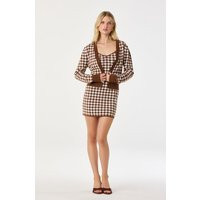 ASTR the Label | Gingham Contrast V-Neck Cardigan in Brown gingham | Size M | ASTR The Label (US)