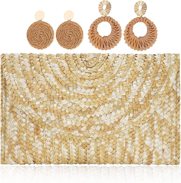 i-Keaui Straw Shoulder Bag for Women Woven Purse Clutch Straws Bags Women's Handbags Summer Beach... | Amazon (US)