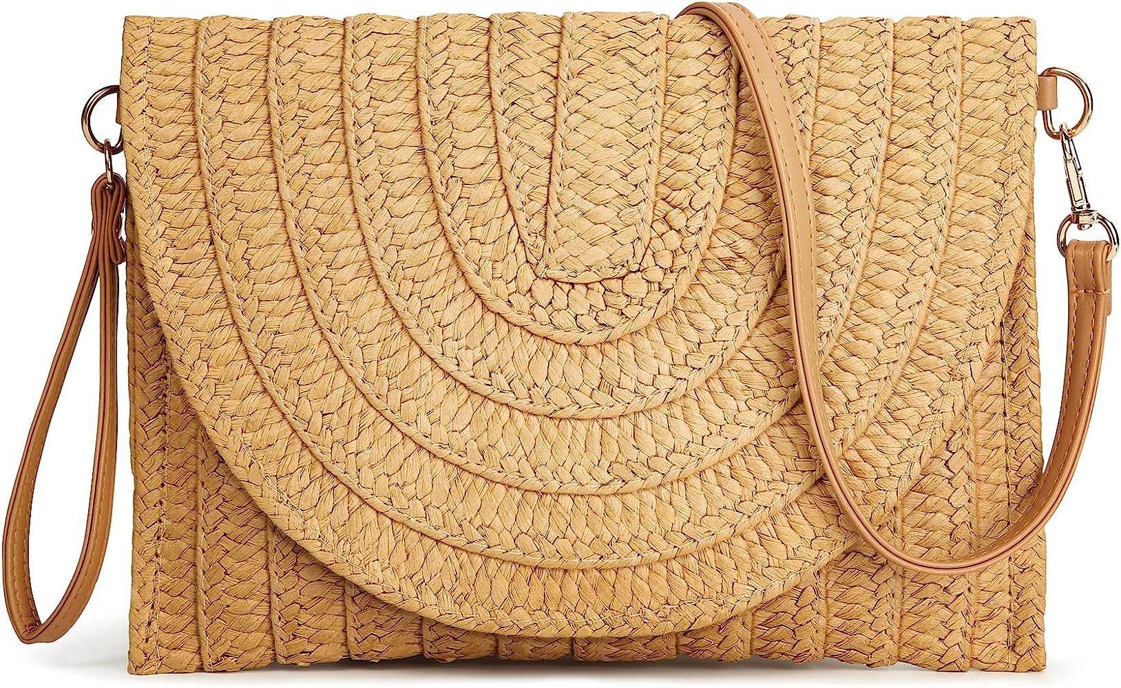 AURUZA Straw Clutch Purse for Women Woven Rattan Wicker Envelope Bag Crossbody Wallet Handbags Sh... | Amazon (US)