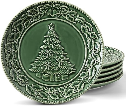 Christmas Tree Salad Plates, 8 Inch Ceramic Plate Set, Green Appetizer Dishes for Pasta, Side Dis... | Amazon (US)