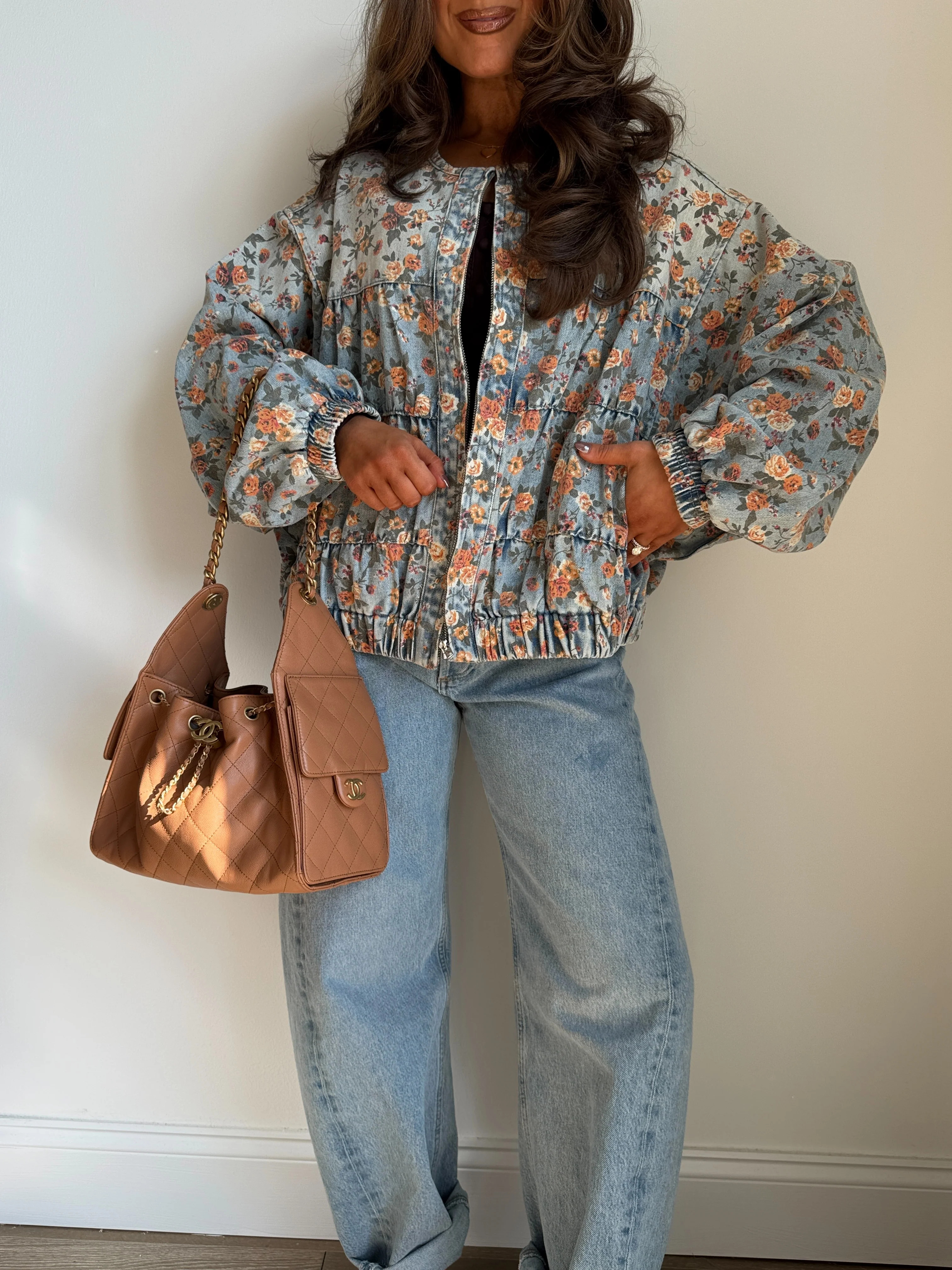 Falling Leaves Denim Bomber Jacket | Shop Your Darling Style